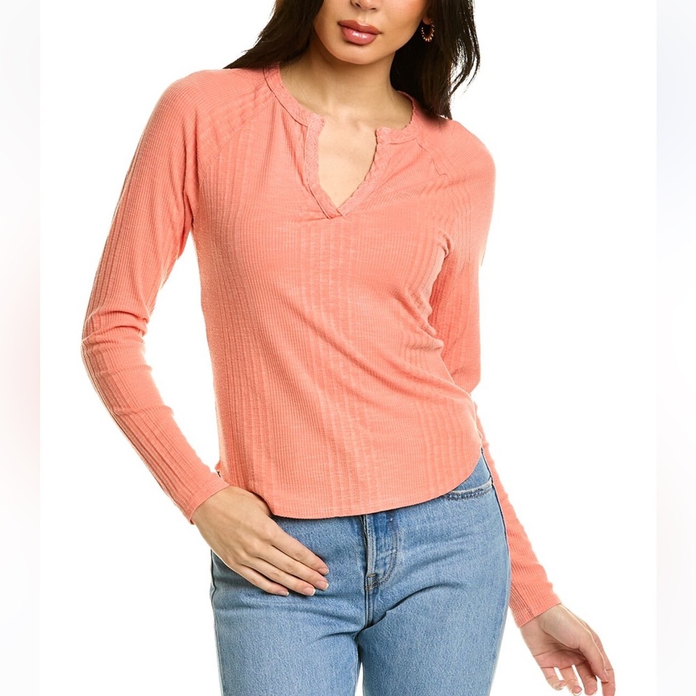 MOTHER The Split Varsity Top in Coral Pink